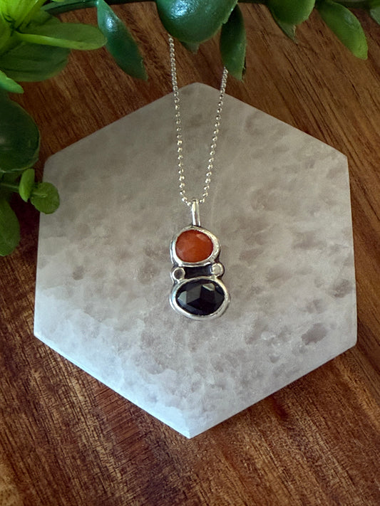 Black Spinel and Carnelian Sterling Silver Necklace