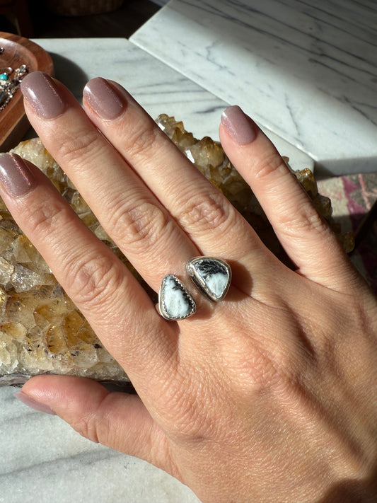 White Buffalo Turquoise Adjustable Ring