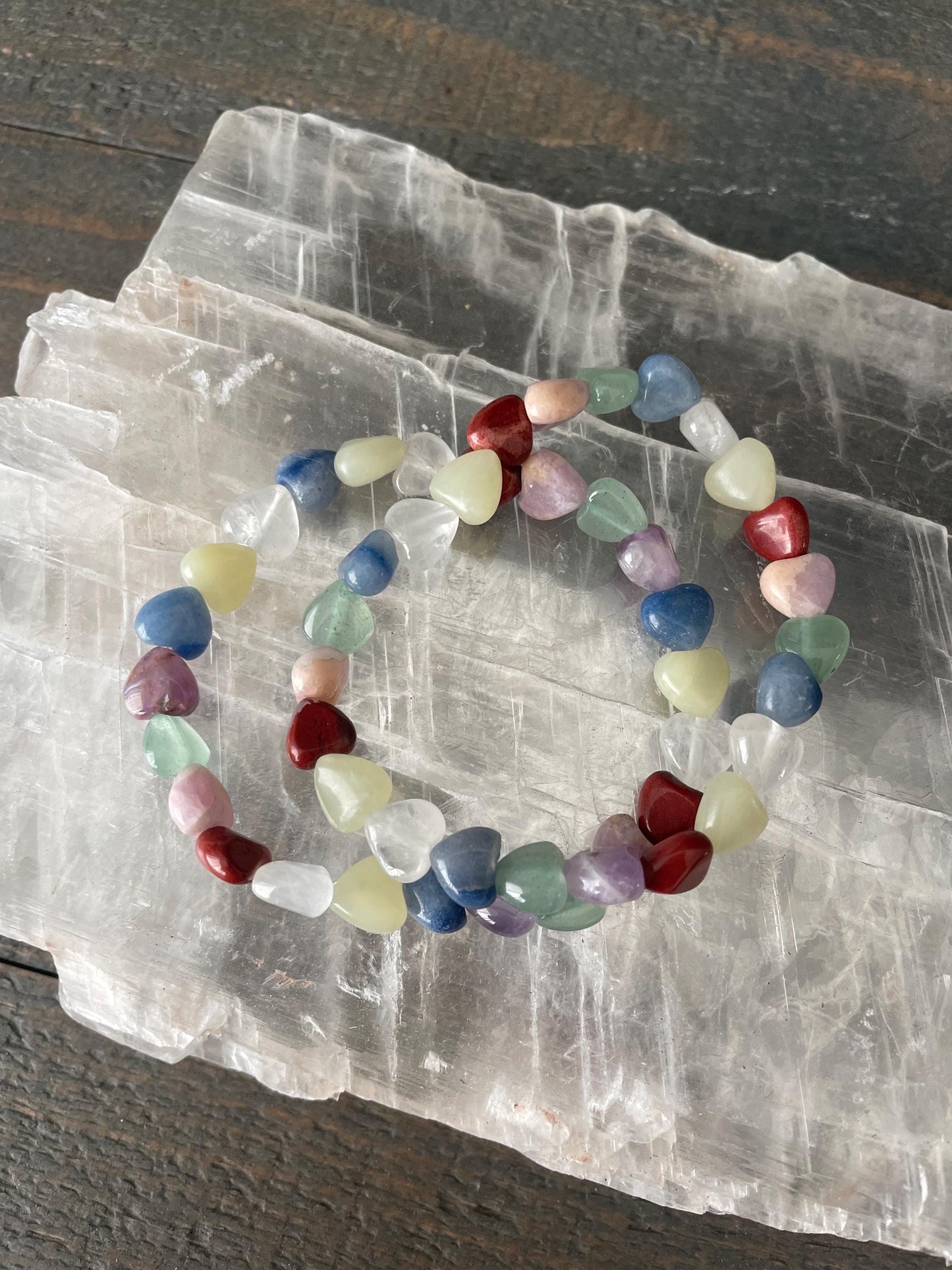 Mixed Gemstone Heart Bead Bracelet