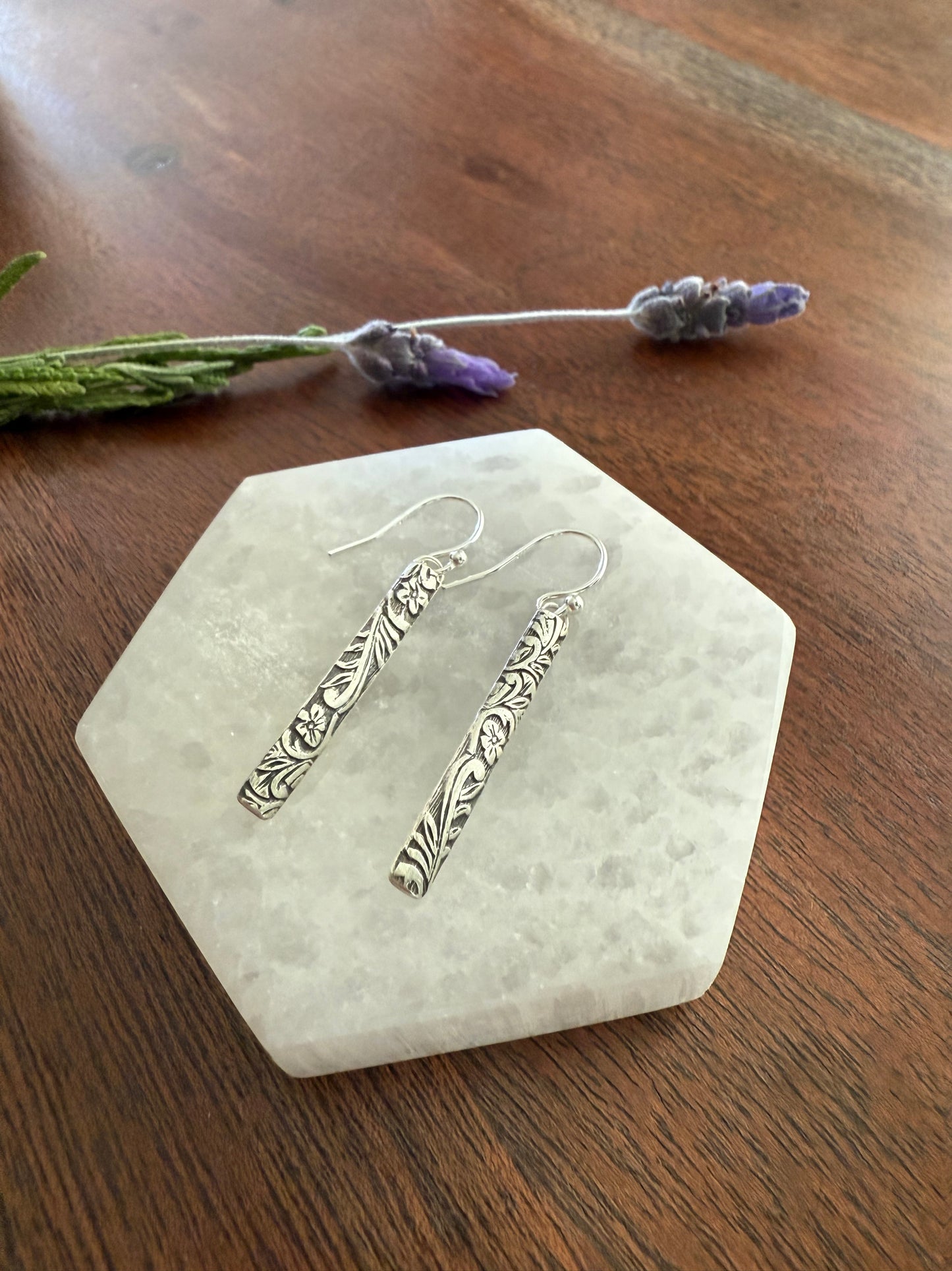 Sterling Silver Floral Bar Earrings