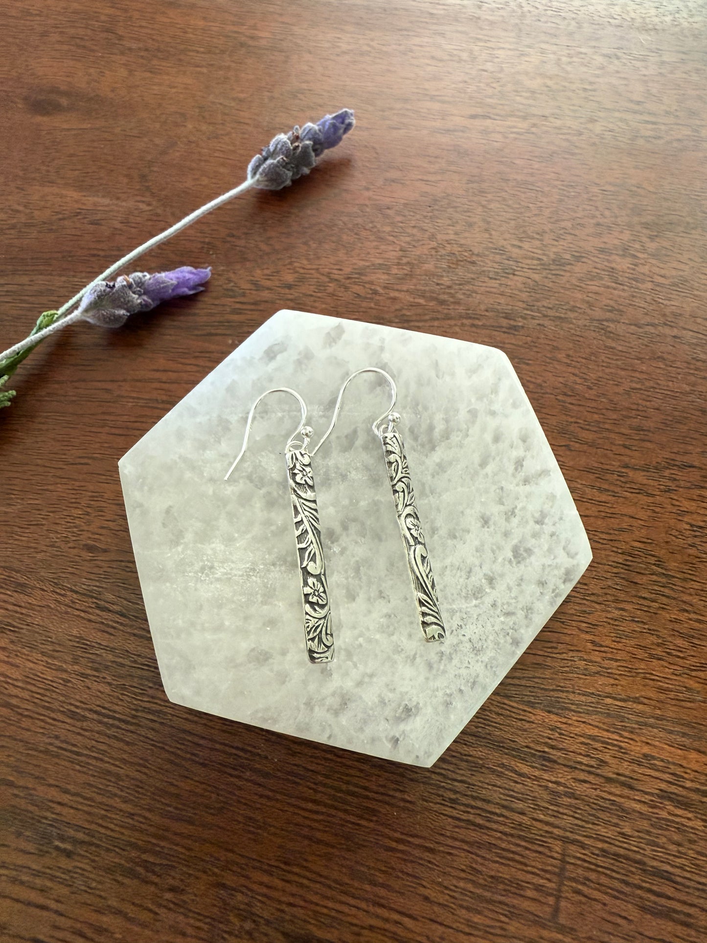 Sterling Silver Floral Bar Earrings