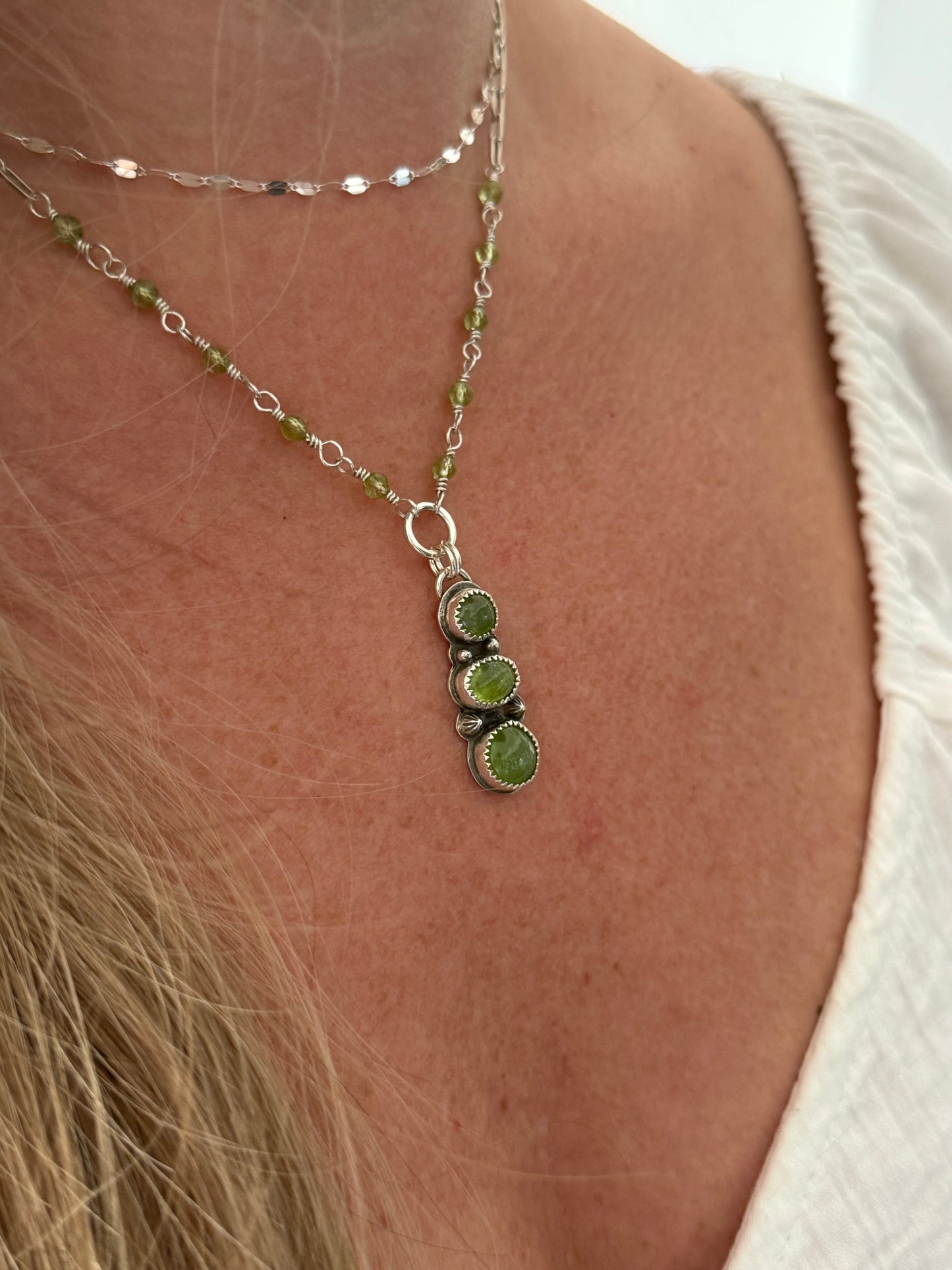 3 Stone Peridot Necklace