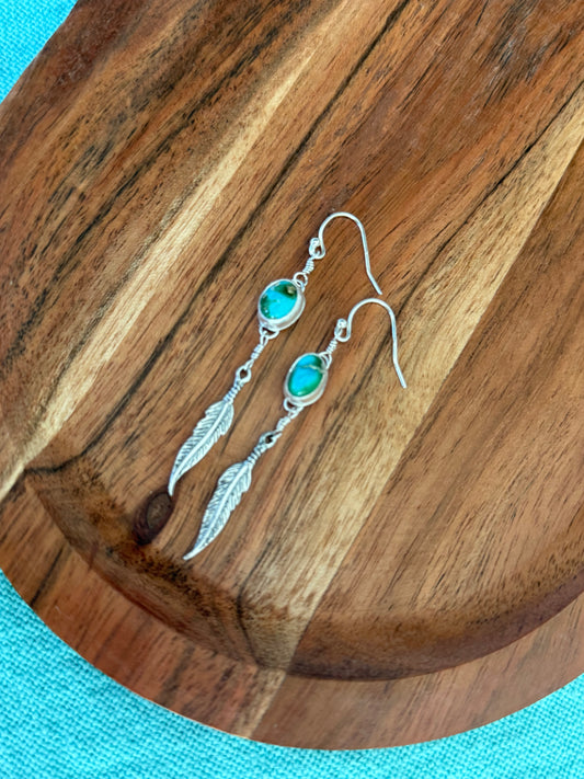 Turquoise Feather Earrings