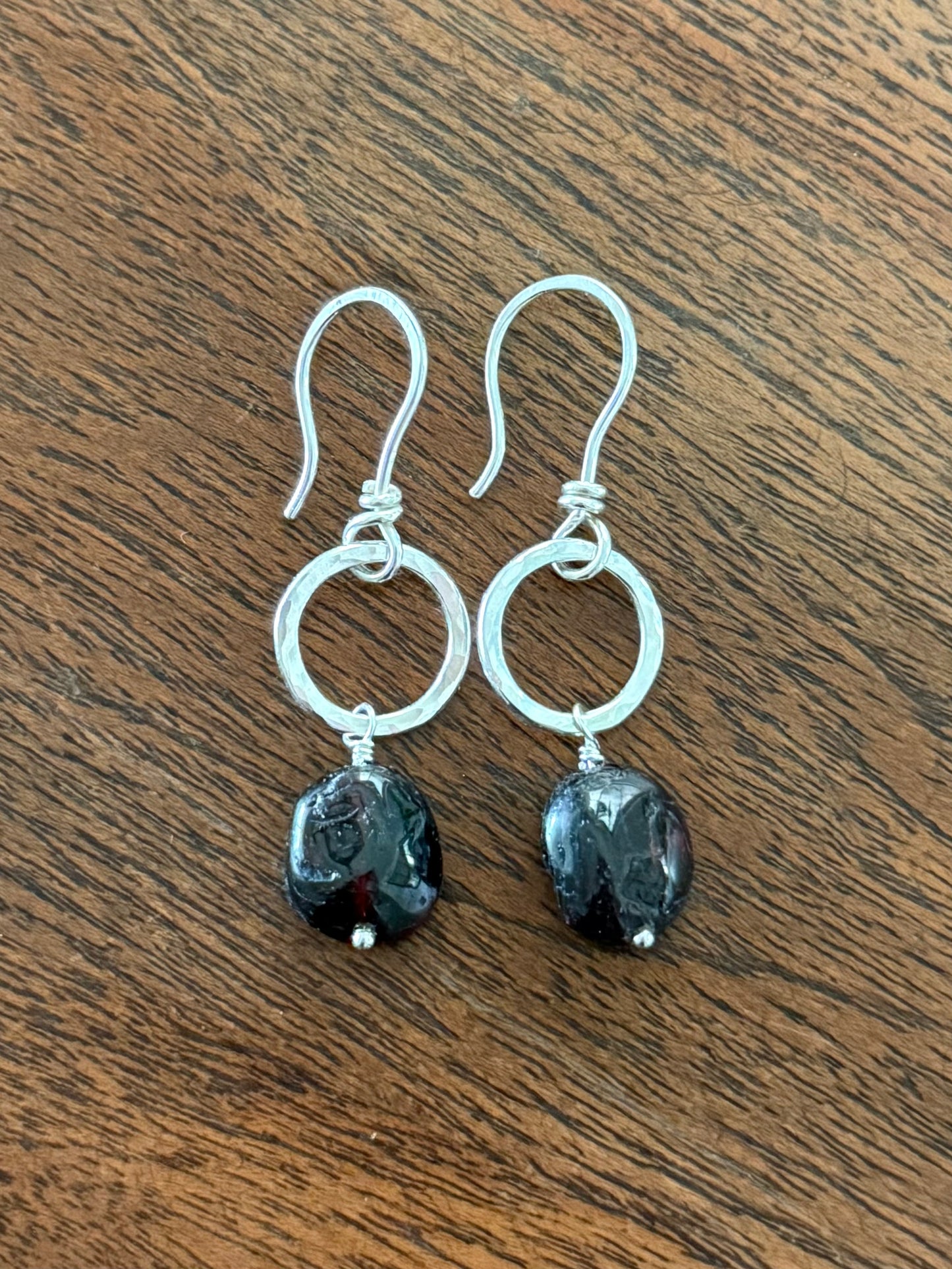 Sterling Silver Garnet Dangle Earrings
