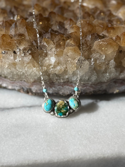 Sonoran Gold Turquoise 3 Stone Necklace