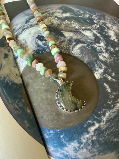 Moon Necklace | Celestial Crystal Jewelry | Handmade Labradorite Moon Sterling Silver Pendant | Lunar Spiritual Jewelry | Boho Gift for Her