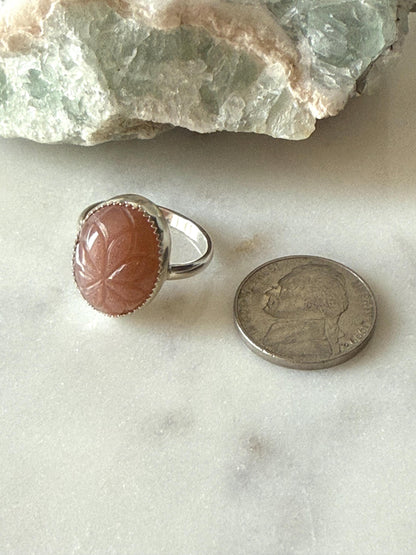 Peach Moonstone Ring | Size 6.5