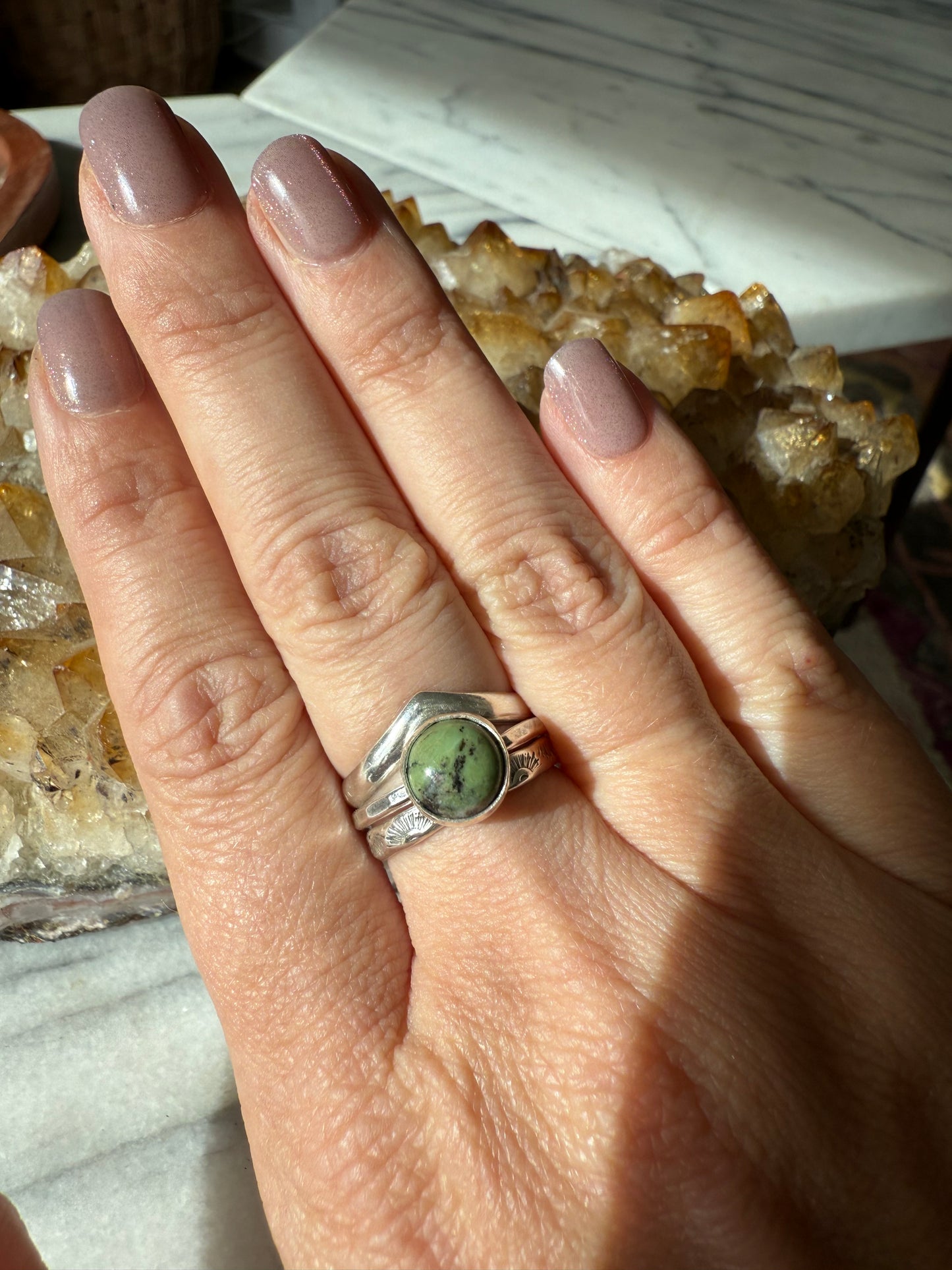 Green Circle Turquoise Ring | Made to Order in Your Size