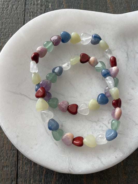 Mixed Gemstone Heart Bead Bracelet