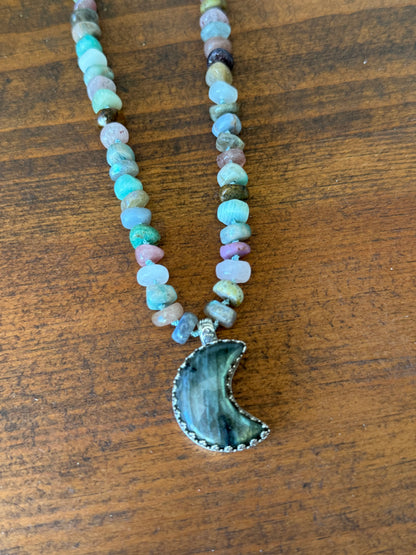 Moon Necklace | Celestial Crystal Jewelry | Handmade Labradorite Moon Sterling Silver Pendant | Lunar Spiritual Jewelry | Boho Gift for Her