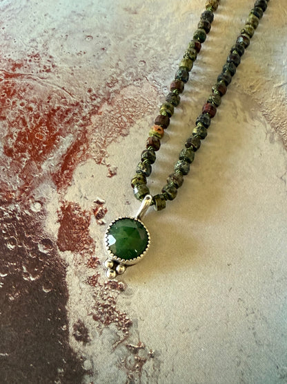 Pluto Necklace | Jade & Dragon Bloodstone | Handmade Sterling Silver Pendant | Shadow Work Jewelry | Spiritual Gift