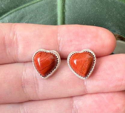 Red River Jasper Heart Stud Earrings