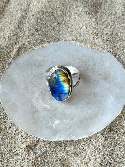 Split Band Labradorite Ring | Size 7.5
