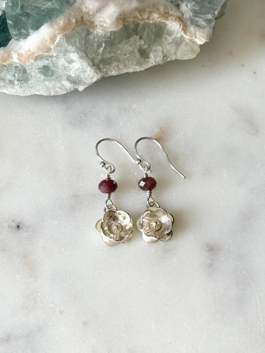 Pink Tourmaline Flower Dangle Earrings