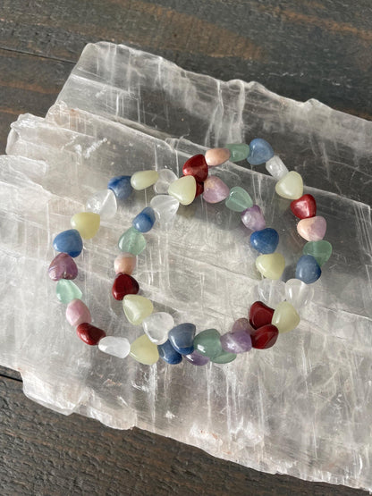 Mixed Gemstone Heart Bead Bracelet