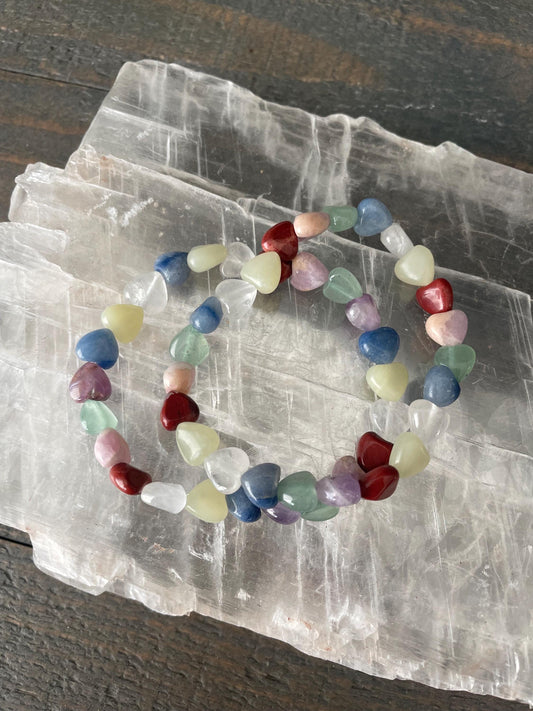 Mixed Gemstone Heart Bead Bracelet