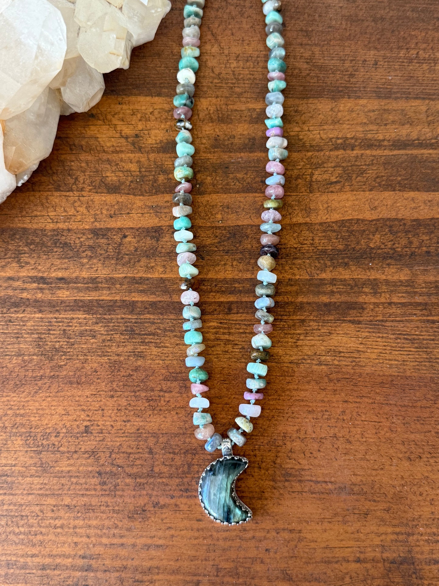 Moon Necklace | Celestial Crystal Jewelry | Handmade Labradorite Moon Sterling Silver Pendant | Lunar Spiritual Jewelry | Boho Gift for Her