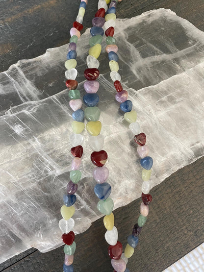 Mixed Gemstone Heart Bead Bracelet