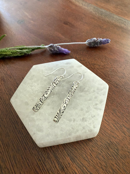 Sterling Silver Floral Bar Earrings