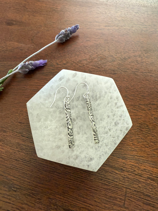 Sterling Silver Floral Bar Earrings