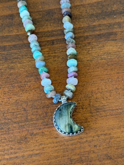 Moon Necklace | Celestial Crystal Jewelry | Handmade Labradorite Moon Sterling Silver Pendant | Lunar Spiritual Jewelry | Boho Gift for Her