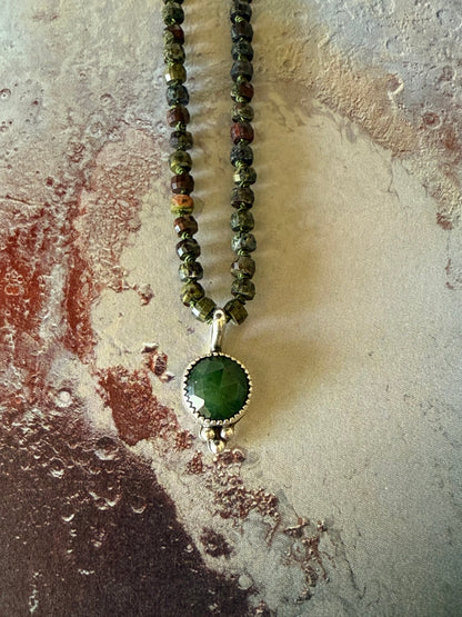 Pluto Necklace | Jade & Dragon Bloodstone | Handmade Sterling Silver Pendant | Shadow Work Jewelry | Spiritual Gift
