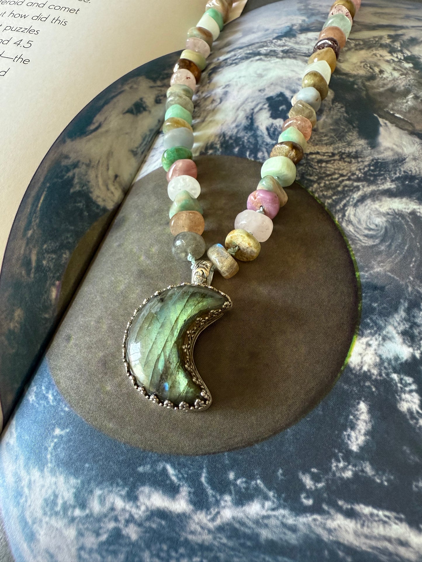 Moon Necklace | Celestial Crystal Jewelry | Handmade Labradorite Moon Sterling Silver Pendant | Lunar Spiritual Jewelry | Boho Gift for Her