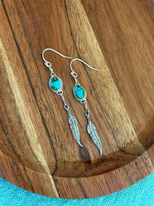 Turquoise Feather Earrings