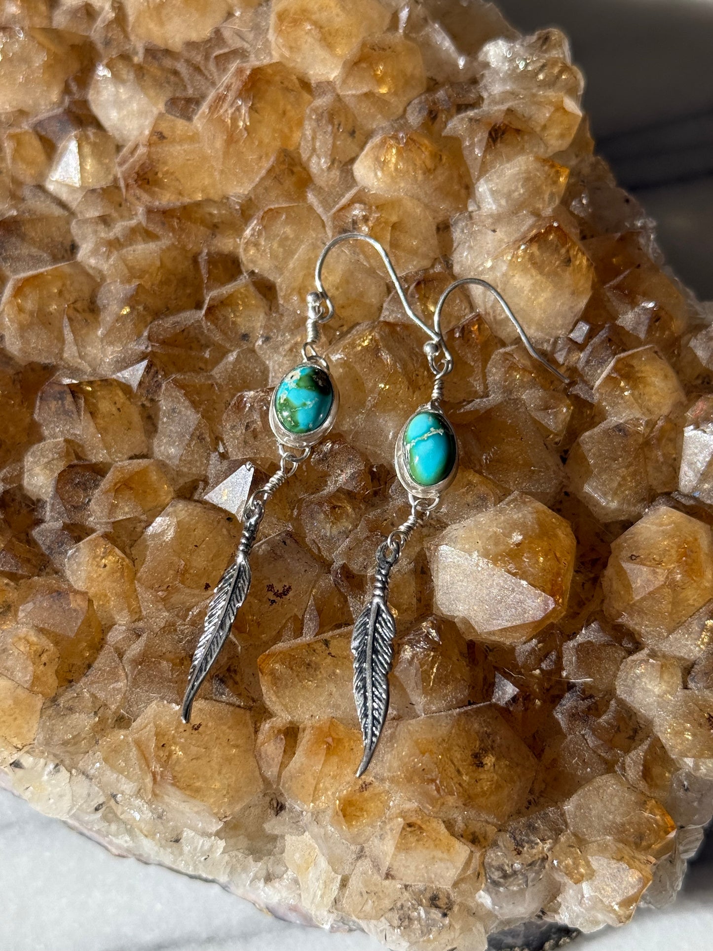 Turquoise Feather Earrings