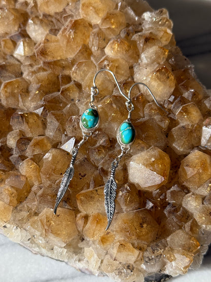 Turquoise Feather Earrings