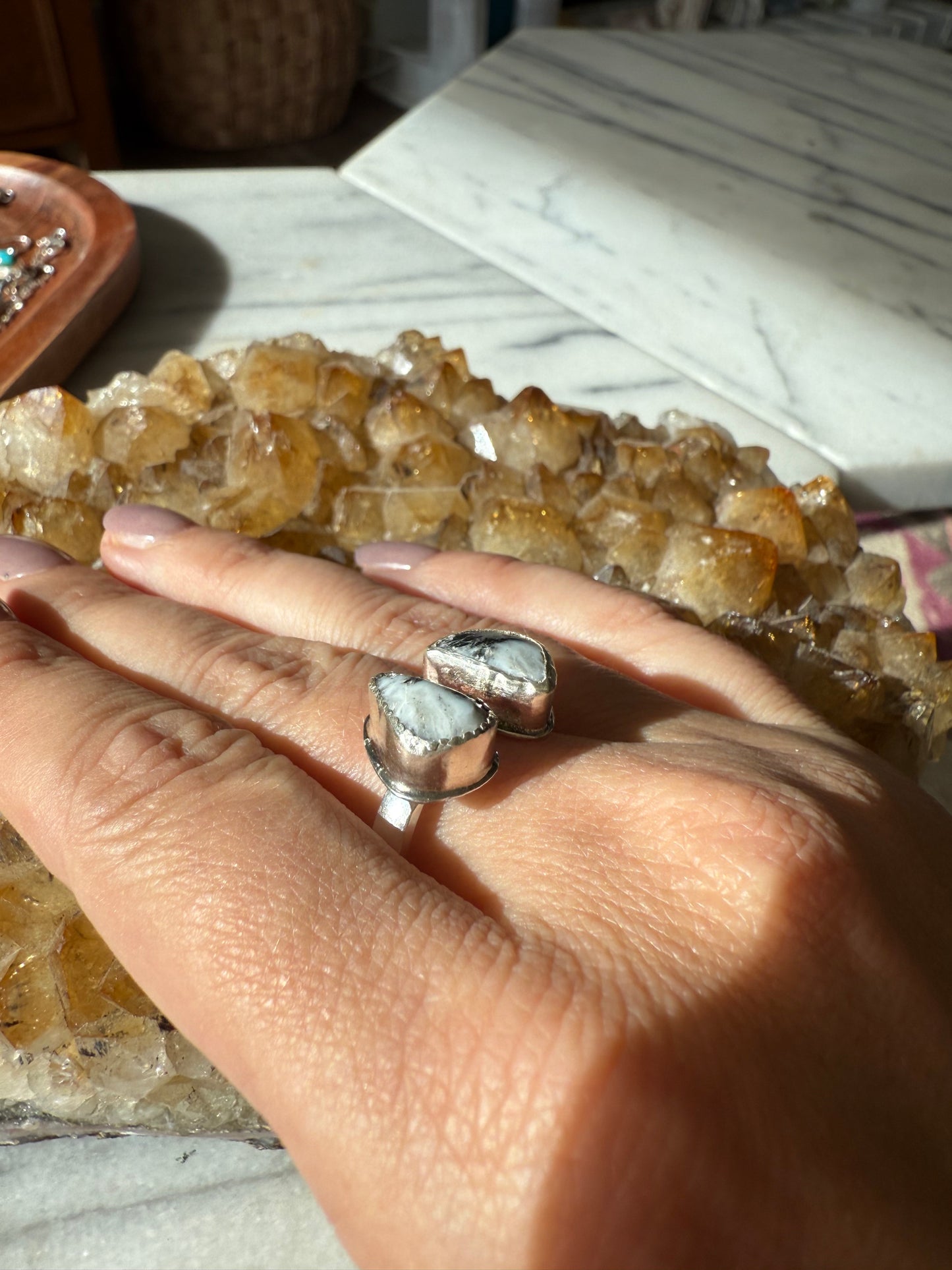 White Buffalo Turquoise Adjustable Ring