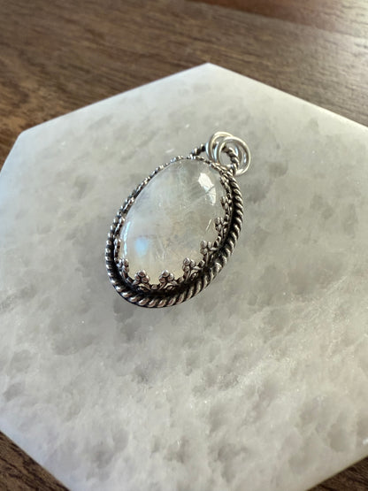 Oval Rainbow Moonstone Pendant