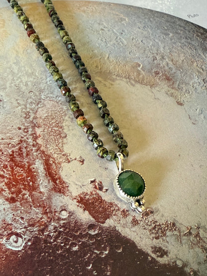 Pluto Necklace | Jade & Dragon Bloodstone | Handmade Sterling Silver Pendant | Shadow Work Jewelry | Spiritual Gift