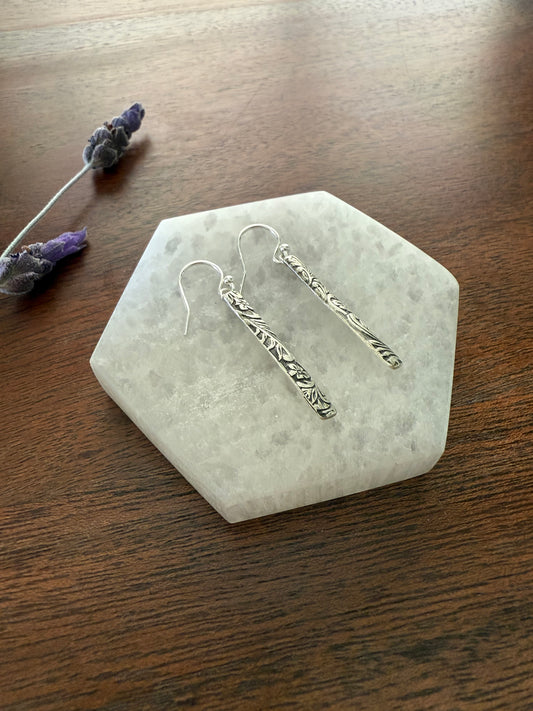 Sterling Silver Floral Bar Earrings