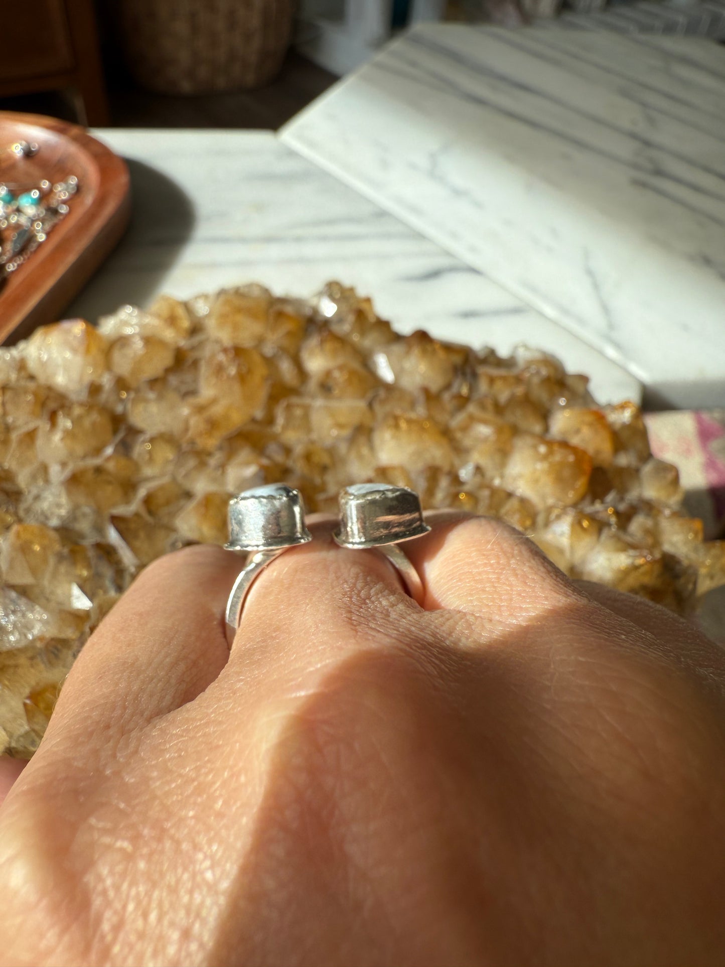 White Buffalo Turquoise Adjustable Ring