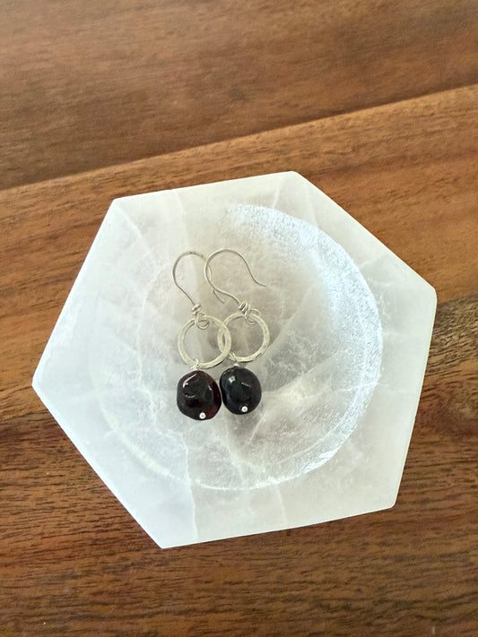 Sterling Silver Garnet Dangle Earrings