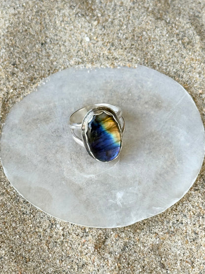 Split Band Labradorite Ring | Size 7.5