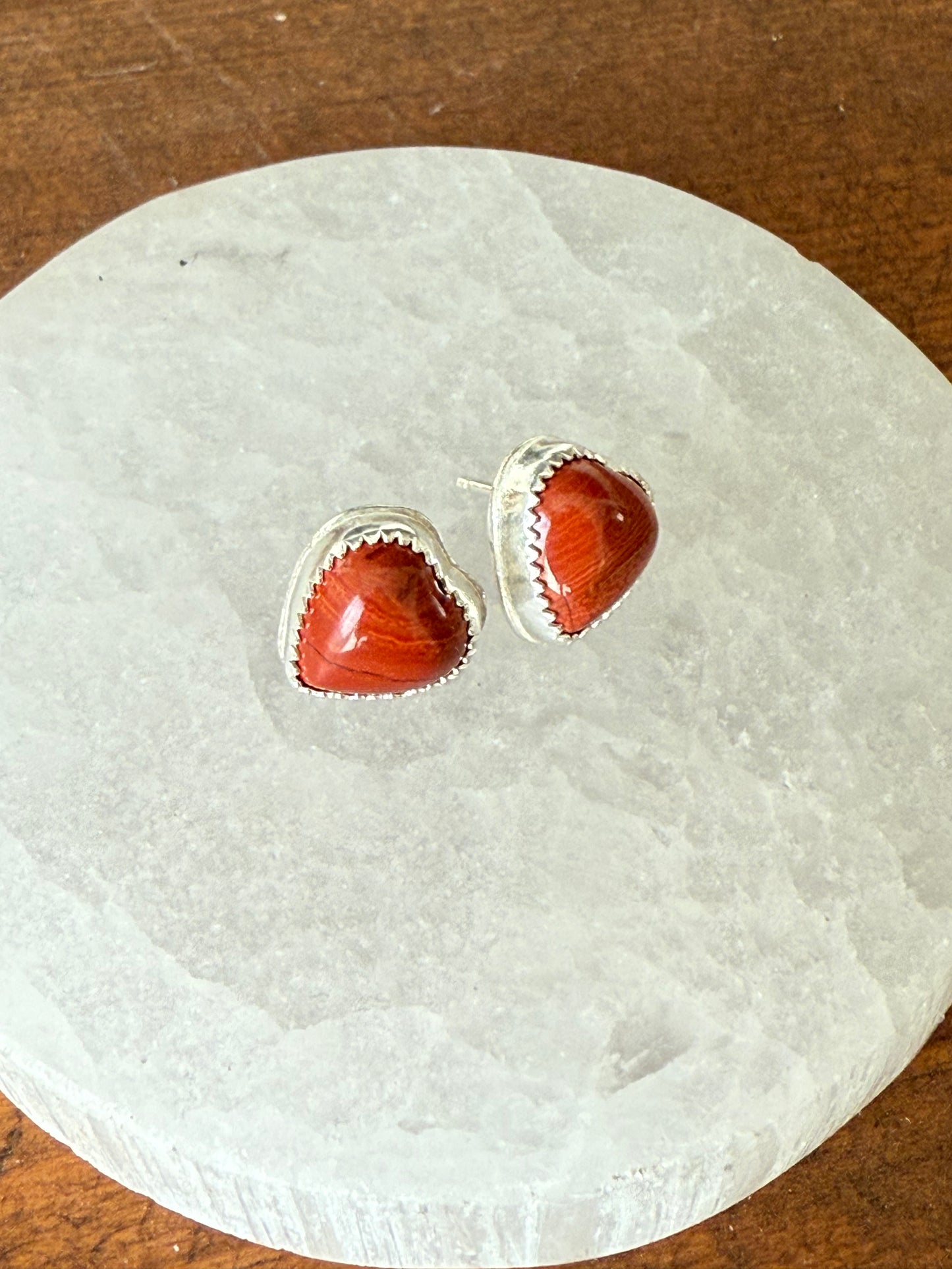 Red River Jasper Heart Stud Earrings