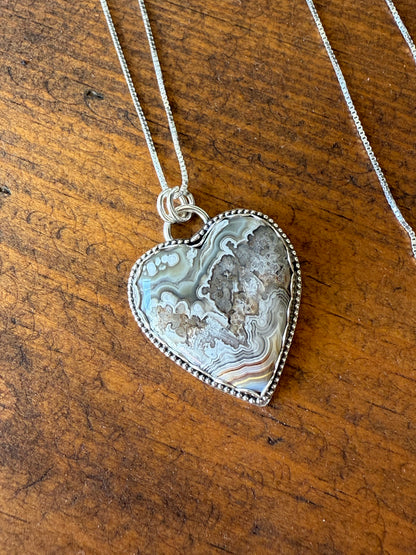 Crazy Lace Agate Heart Necklace
