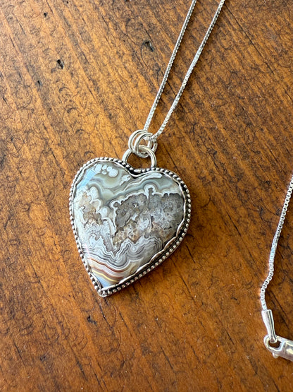 Crazy Lace Agate Heart Necklace