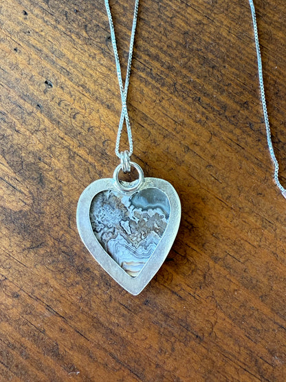 Crazy Lace Agate Heart Necklace