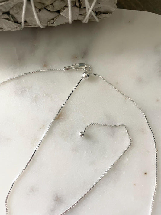 Adjustable Sterling Silver Box Chain | Adjusts up to 24 inches